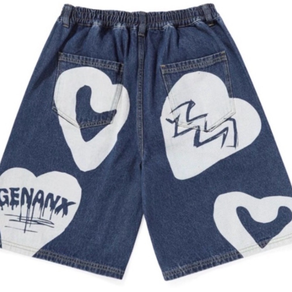 Genanx Colorblock Print Bermuda Denim Shorts Jeans